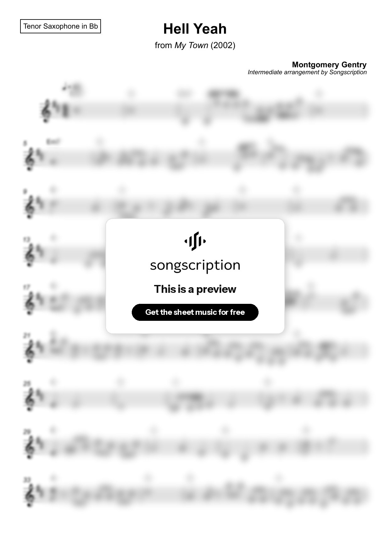 Intermediate Tenor Sax Sheet Music for "Hell Yeah" by Montgomery Gentry
