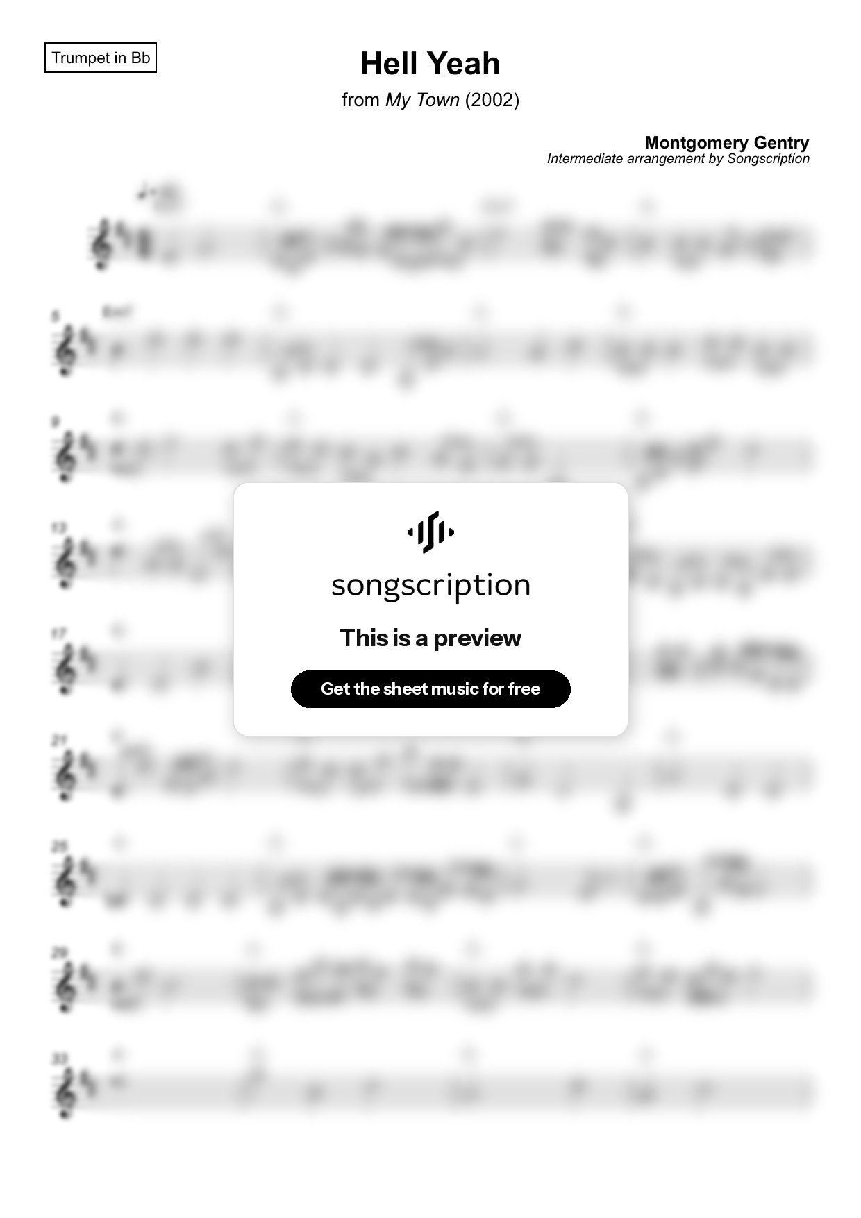 Intermediate Trumpet Sheet Music for "Hell Yeah" by Montgomery Gentry