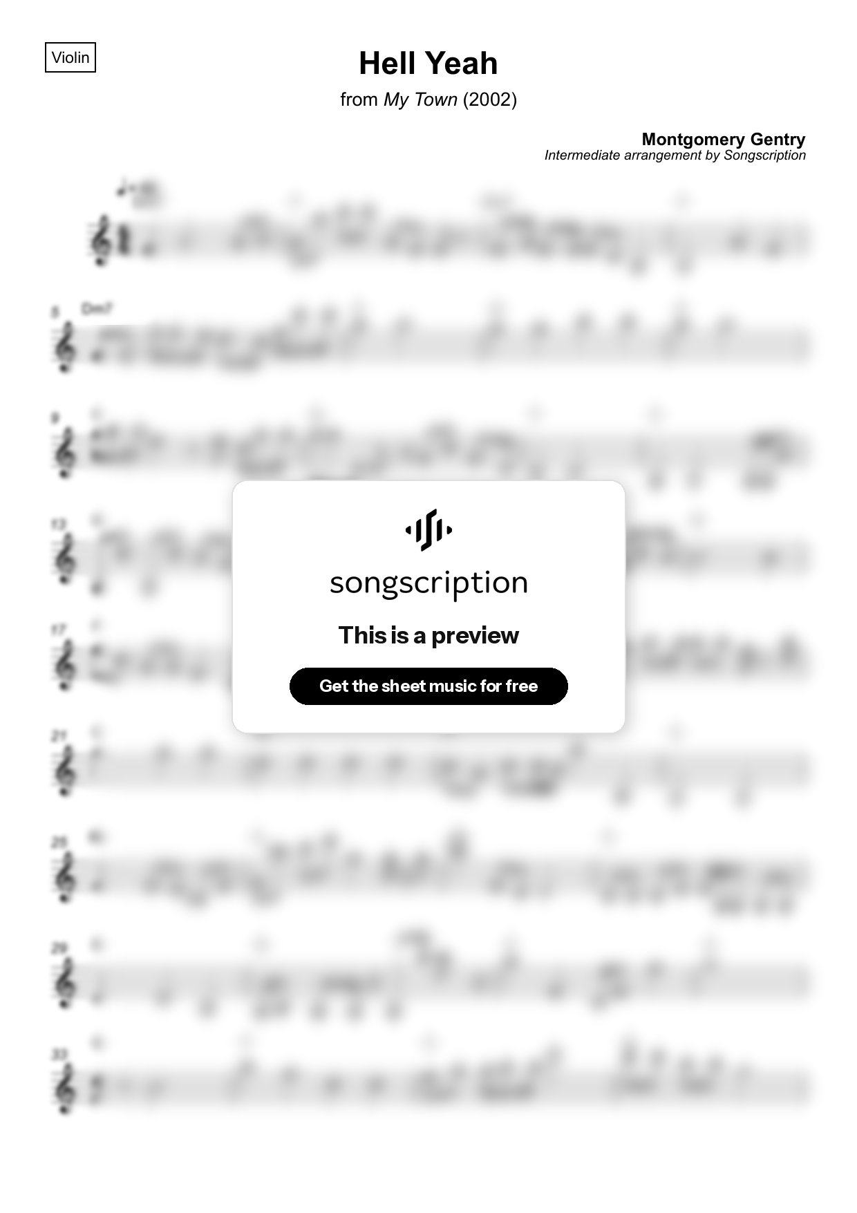 Intermediate Violin Sheet Music for "Hell Yeah" by Montgomery Gentry
