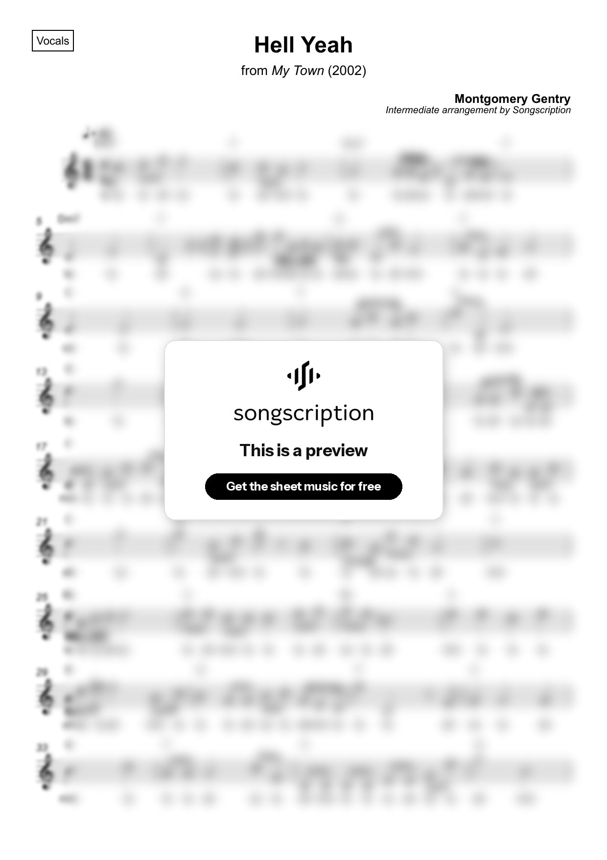Intermediate Vocals Sheet Music for "Hell Yeah" by Montgomery Gentry