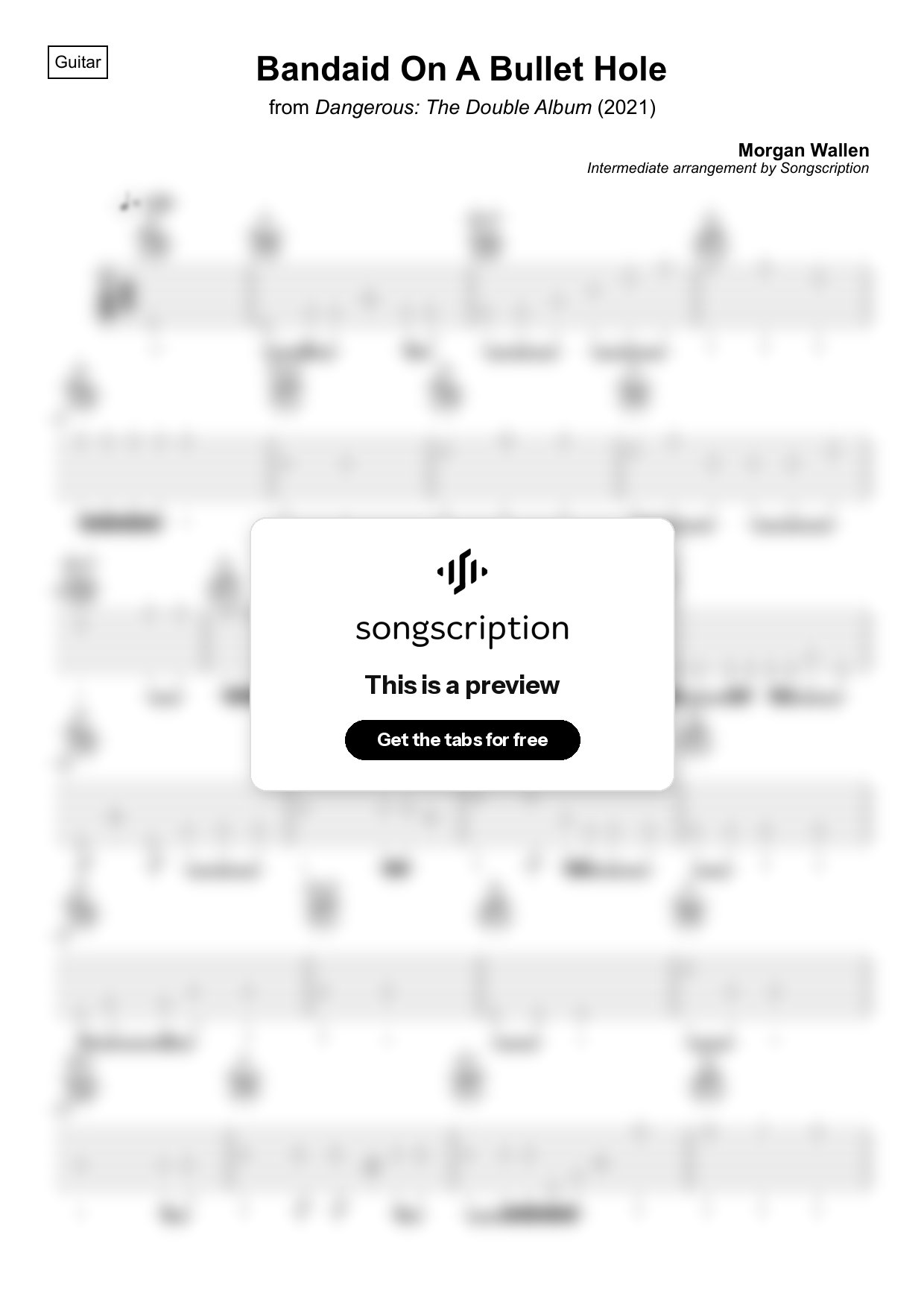 Intermediate Acoustic Guitar Tabs for "Bandaid On A Bullet Hole" by Morgan Wallen
