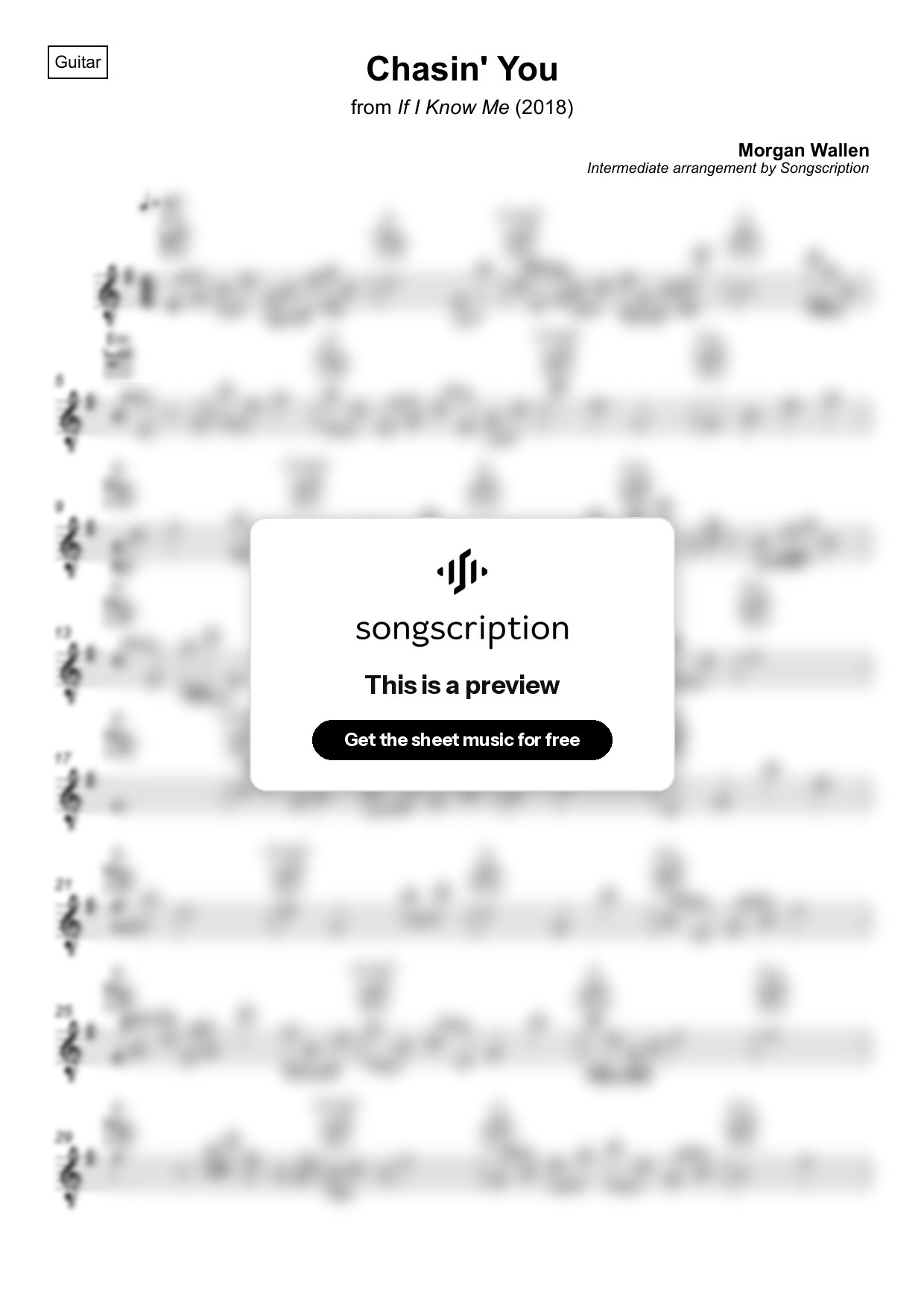 Intermediate Acoustic Guitar Sheet Music for "Chasin' You" by Morgan Wallen
