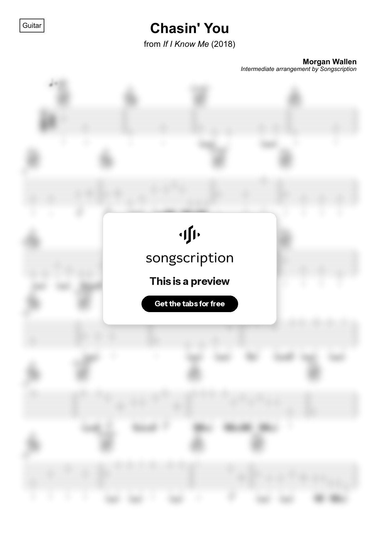 Intermediate Acoustic Guitar Tabs for "Chasin' You" by Morgan Wallen