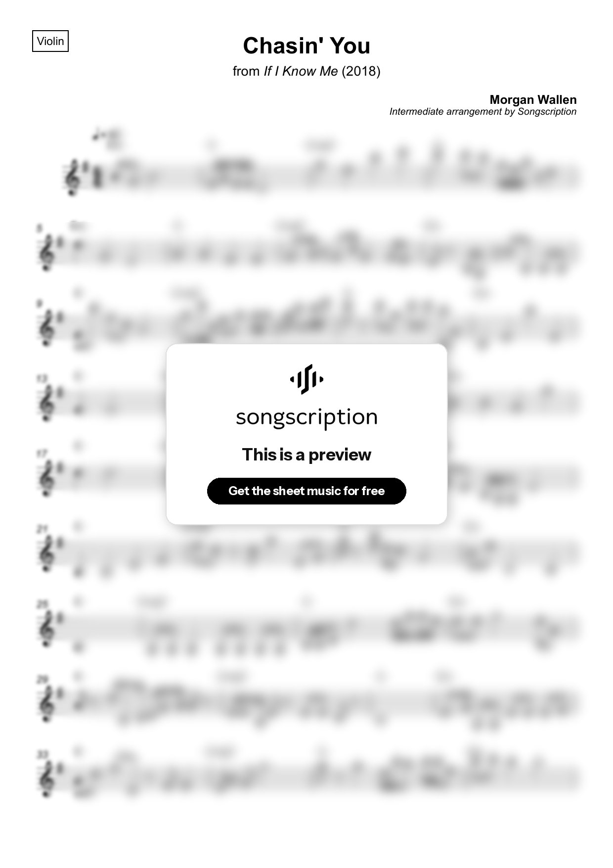 Intermediate Violin Sheet Music for "Chasin' You" by Morgan Wallen