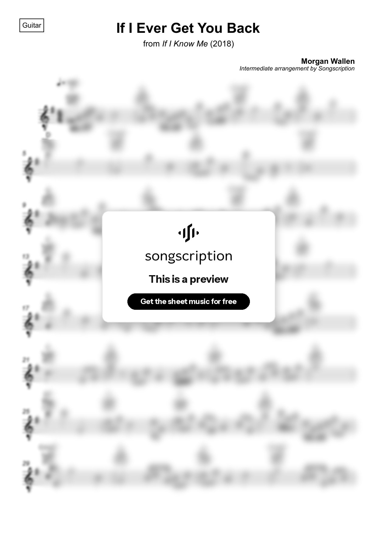 Intermediate Acoustic Guitar Sheet Music for "If I Ever Get You Back" by Morgan Wallen
