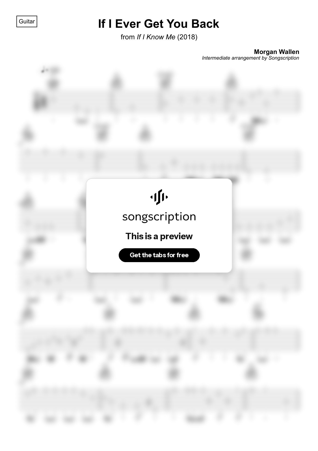 Intermediate Acoustic Guitar Tabs for "If I Ever Get You Back" by Morgan Wallen