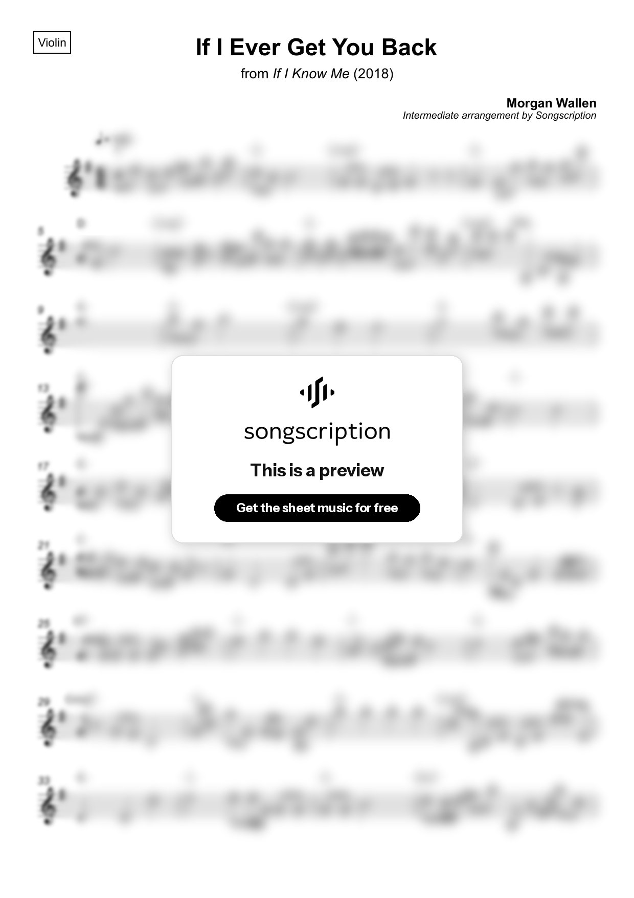 Intermediate Violin Sheet Music for "If I Ever Get You Back" by Morgan Wallen