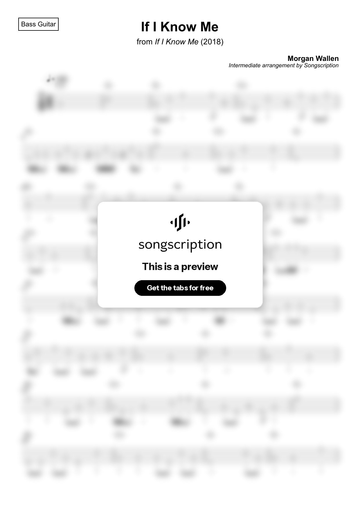Intermediate Bass Guitar Tabs for "If I Know Me" by Morgan Wallen