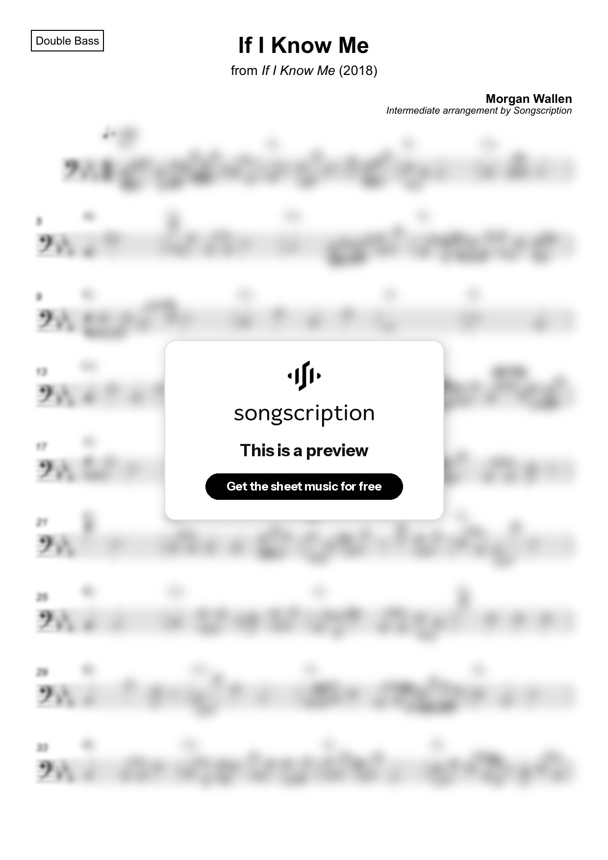 Intermediate Double Bass Sheet Music for "If I Know Me" by Morgan Wallen