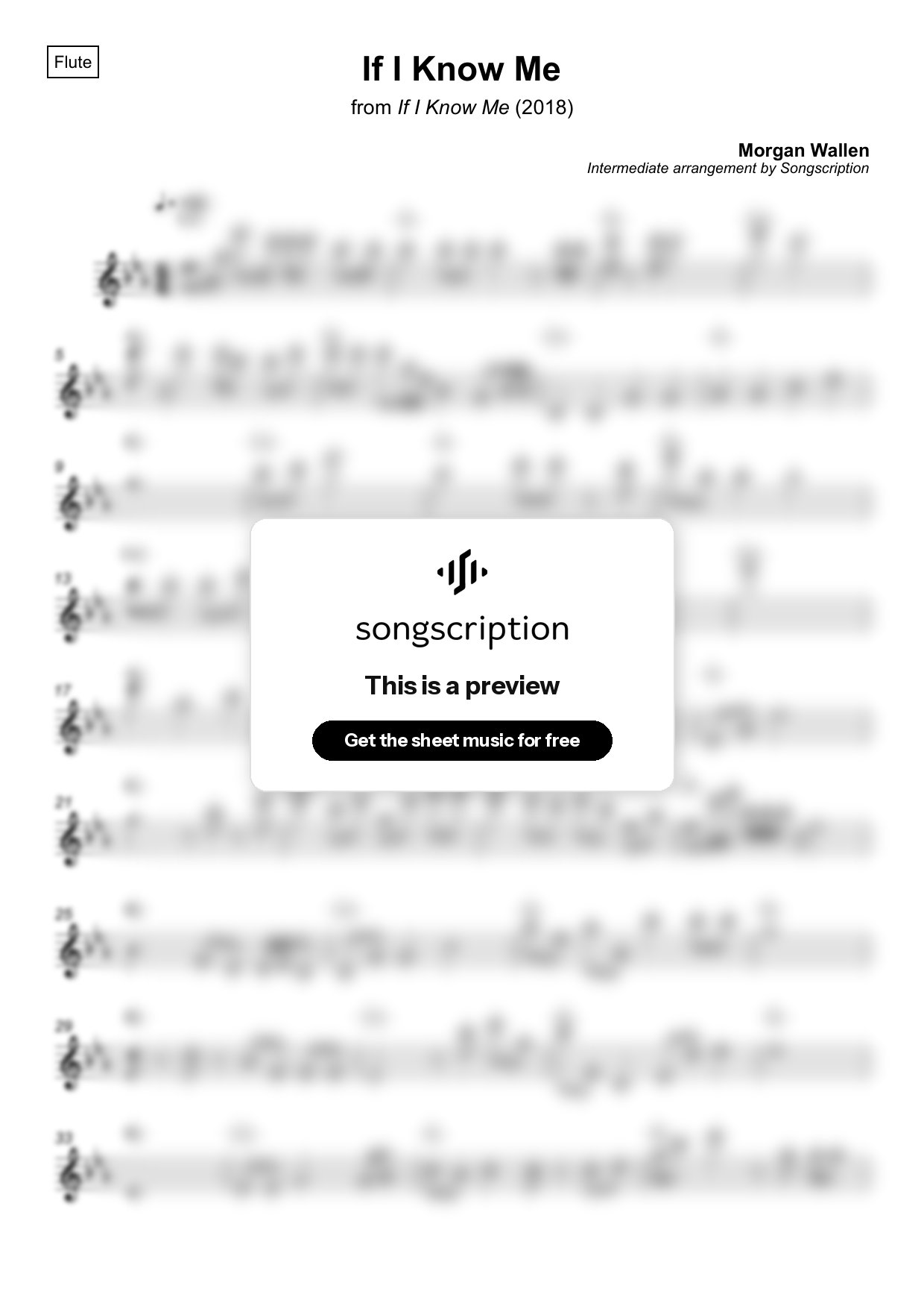 Intermediate Flute Sheet Music for "If I Know Me" by Morgan Wallen