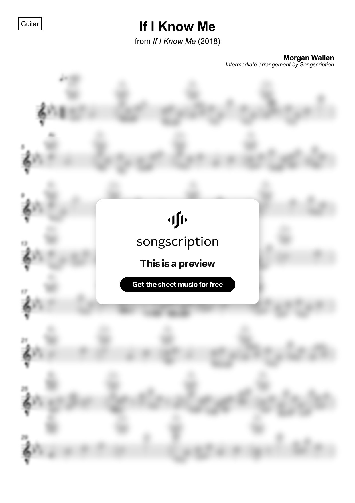 Intermediate Acoustic Guitar Sheet Music for "If I Know Me" by Morgan Wallen
