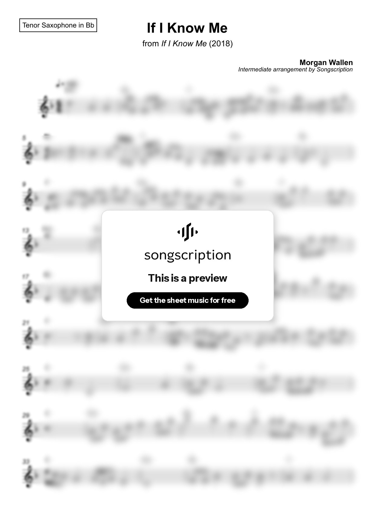Intermediate Tenor Sax Sheet Music for "If I Know Me" by Morgan Wallen