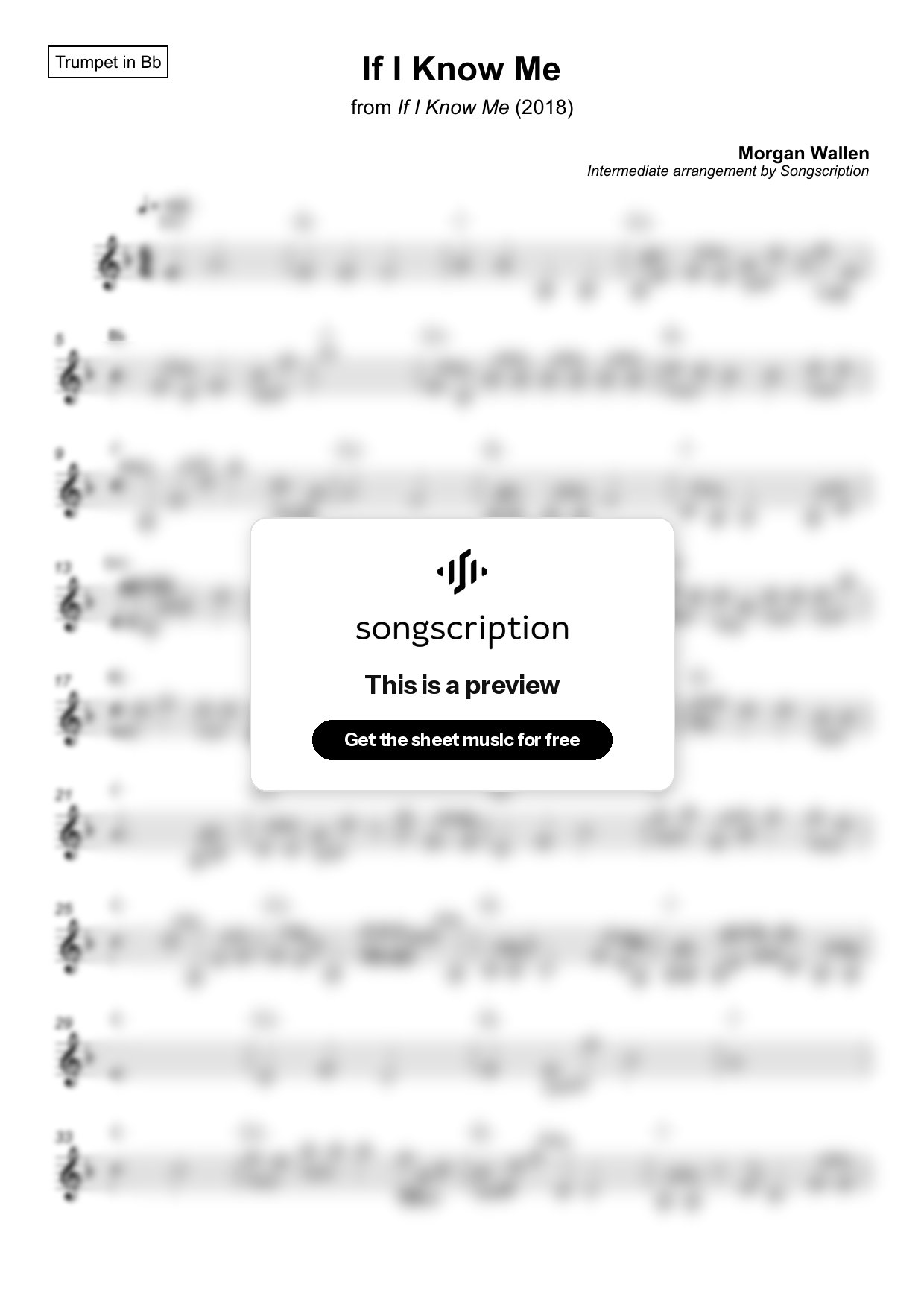 Intermediate Trumpet Sheet Music for "If I Know Me" by Morgan Wallen