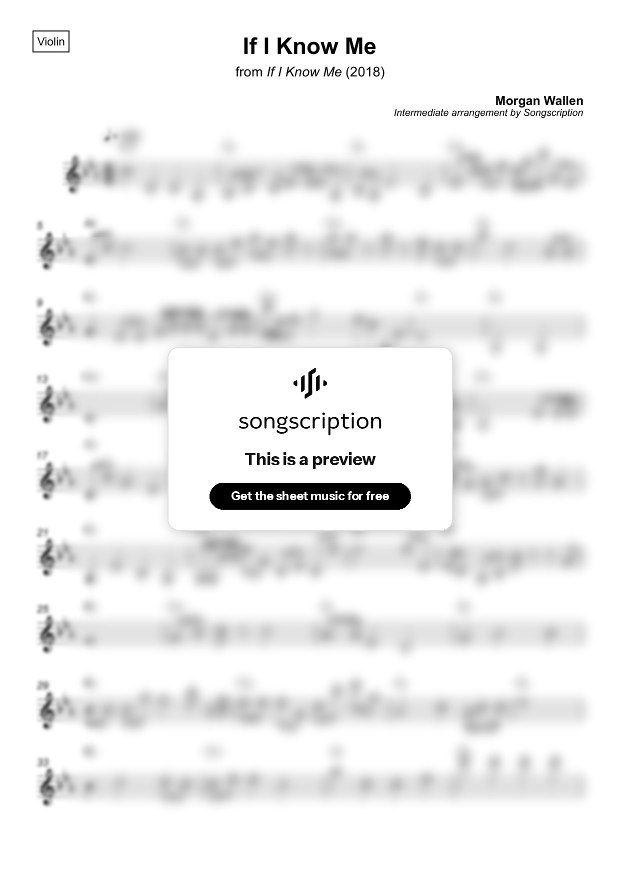 Intermediate Violin Sheet Music for "If I Know Me" by Morgan Wallen