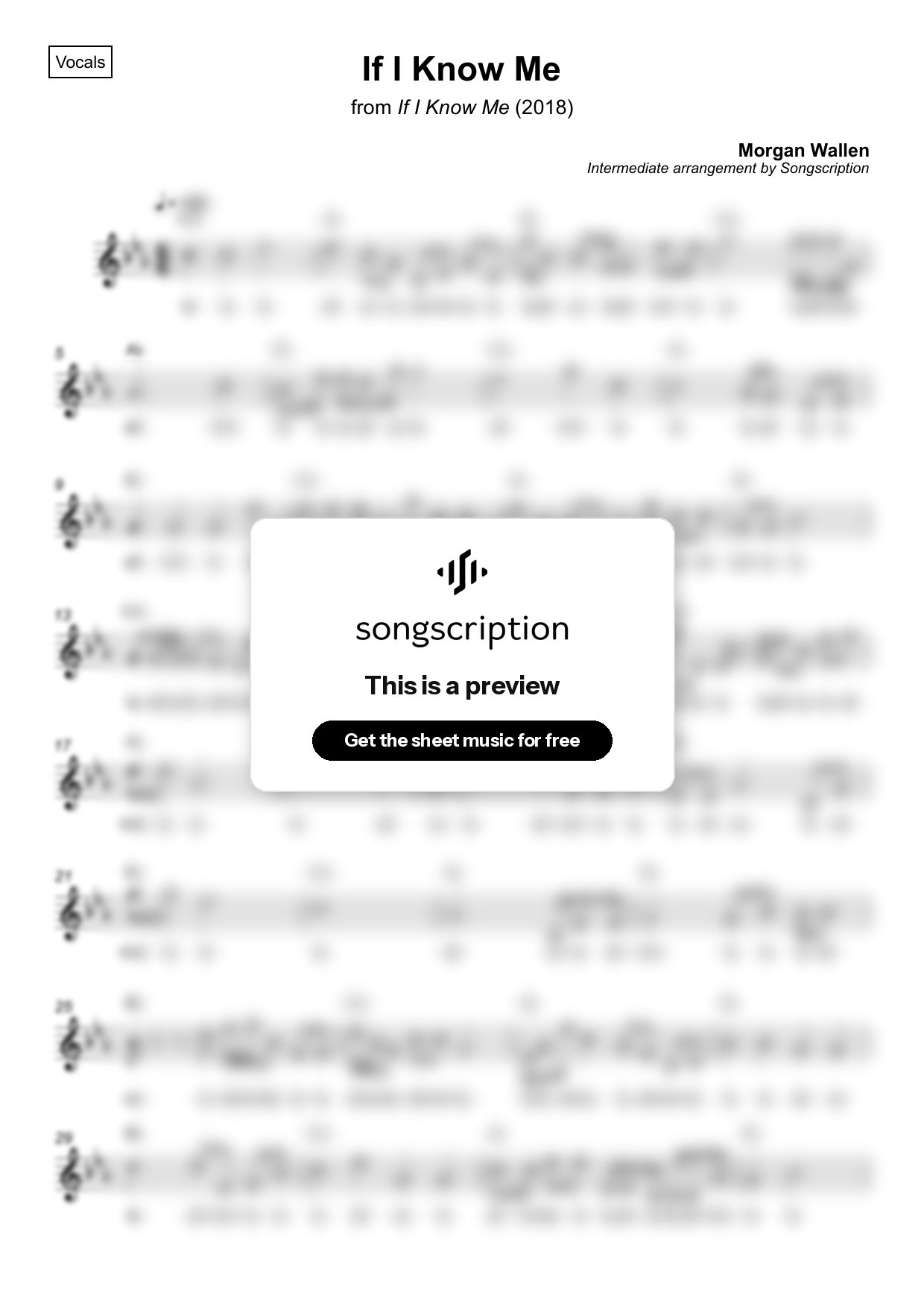 Intermediate Vocals Sheet Music for "If I Know Me" by Morgan Wallen