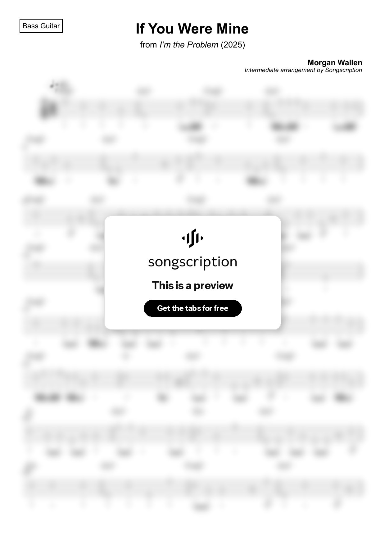 Intermediate Bass Guitar Tabs for "If You Were Mine" by Morgan Wallen