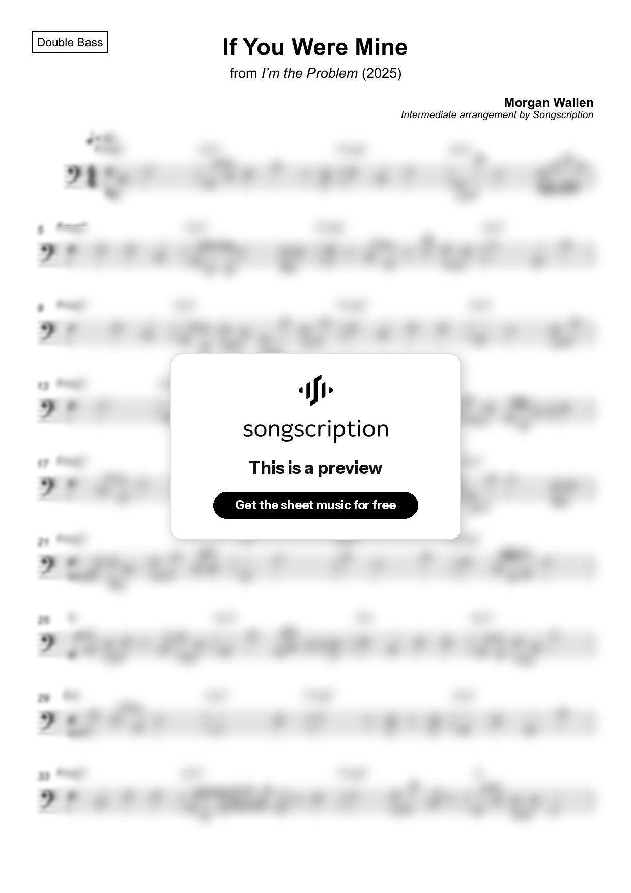 Intermediate Double Bass Sheet Music for "If You Were Mine" by Morgan Wallen