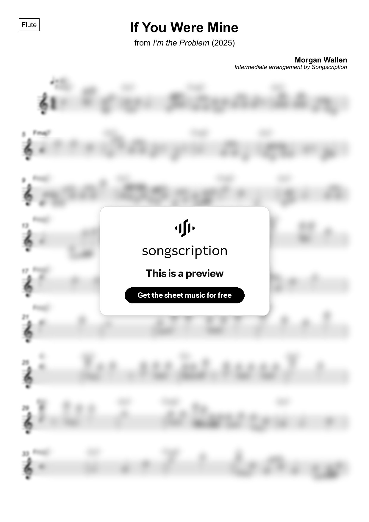Intermediate Flute Sheet Music for "If You Were Mine" by Morgan Wallen