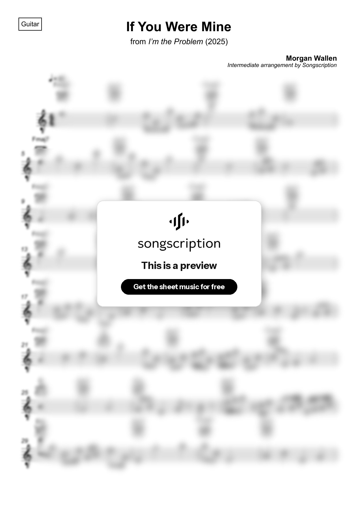 Intermediate Acoustic Guitar Sheet Music for "If You Were Mine" by Morgan Wallen