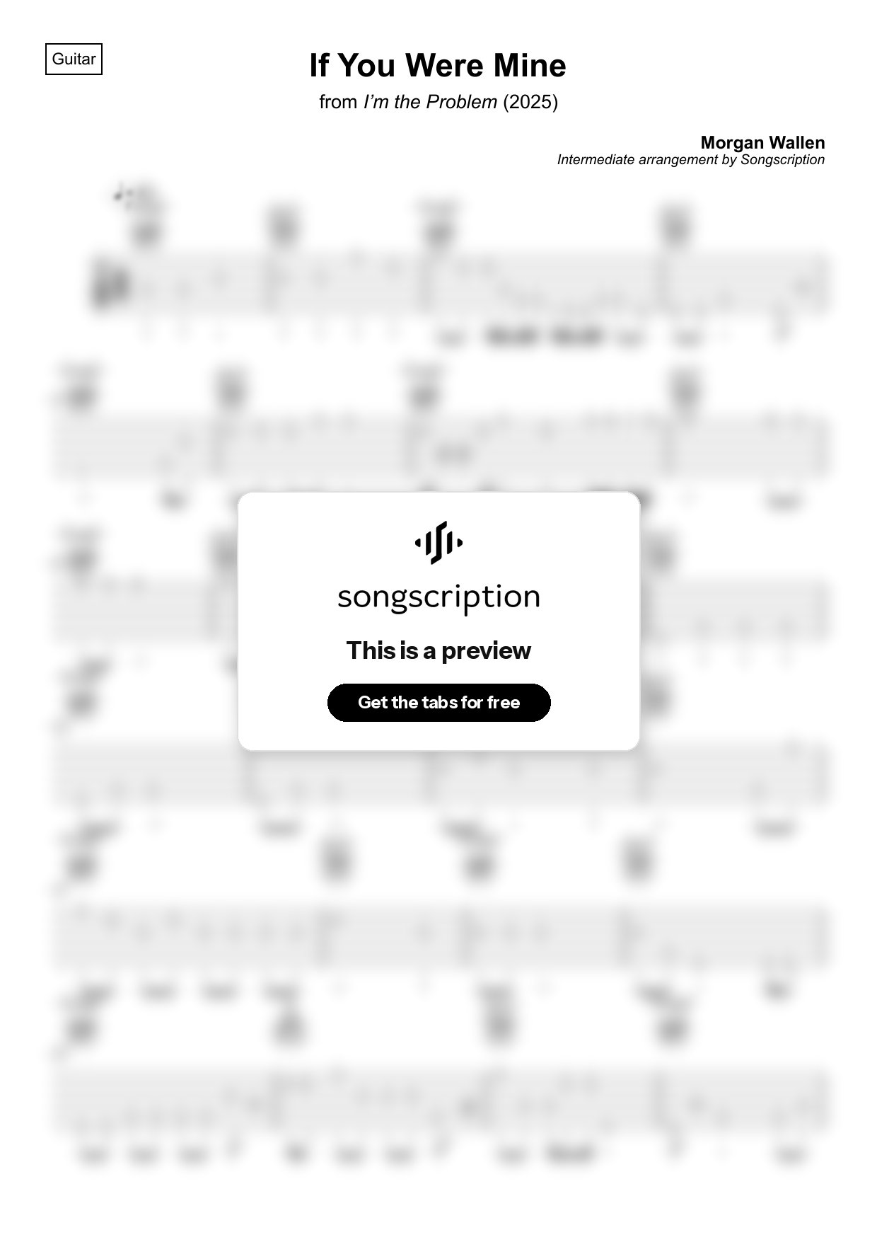 Intermediate Acoustic Guitar Tabs for "If You Were Mine" by Morgan Wallen