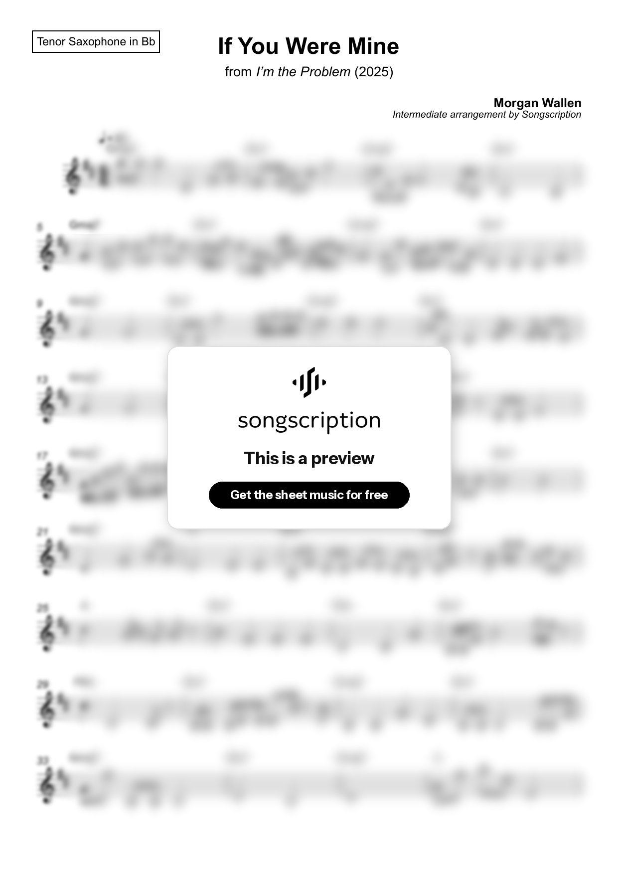 Intermediate Tenor Sax Sheet Music for "If You Were Mine" by Morgan Wallen