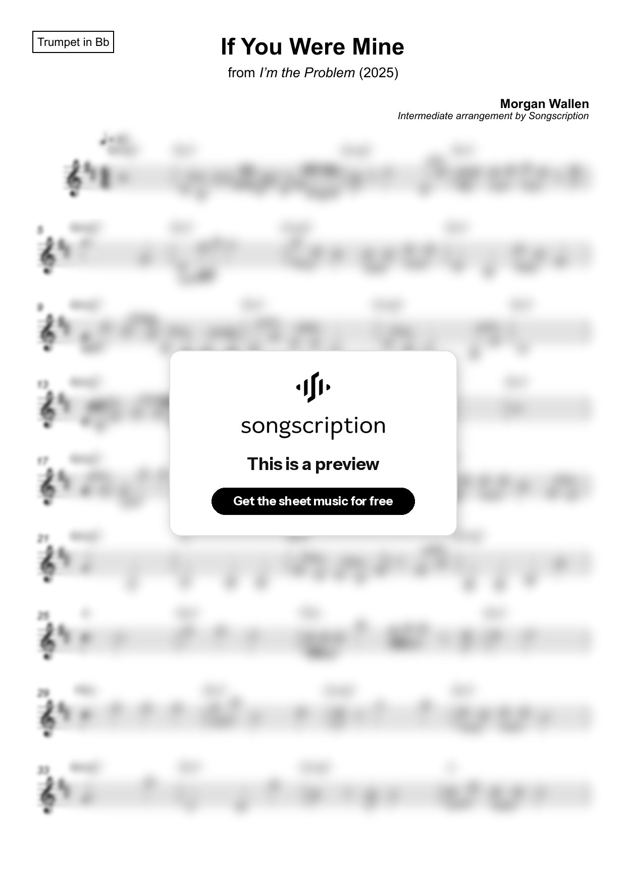 Intermediate Trumpet Sheet Music for "If You Were Mine" by Morgan Wallen
