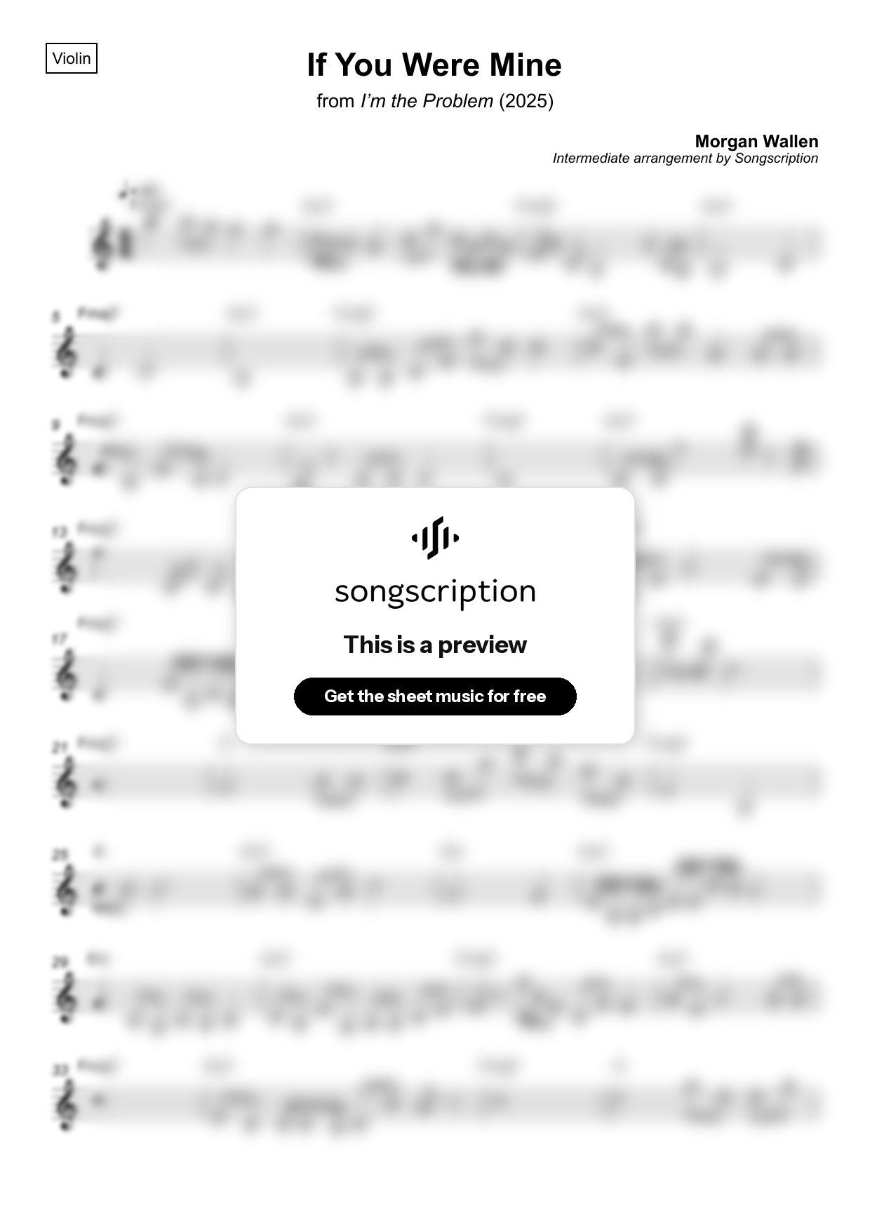 Intermediate Violin Sheet Music for "If You Were Mine" by Morgan Wallen