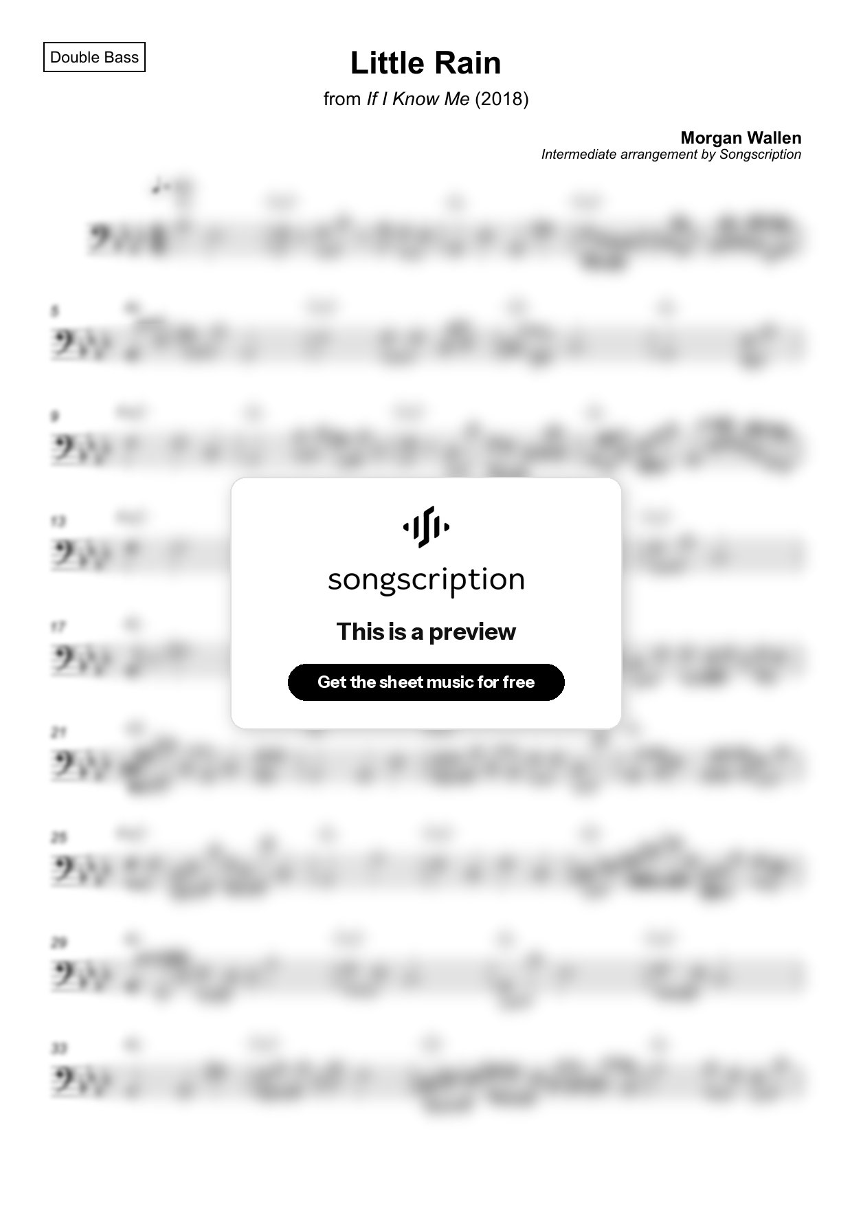 Intermediate Double Bass Sheet Music for "Little Rain" by Morgan Wallen