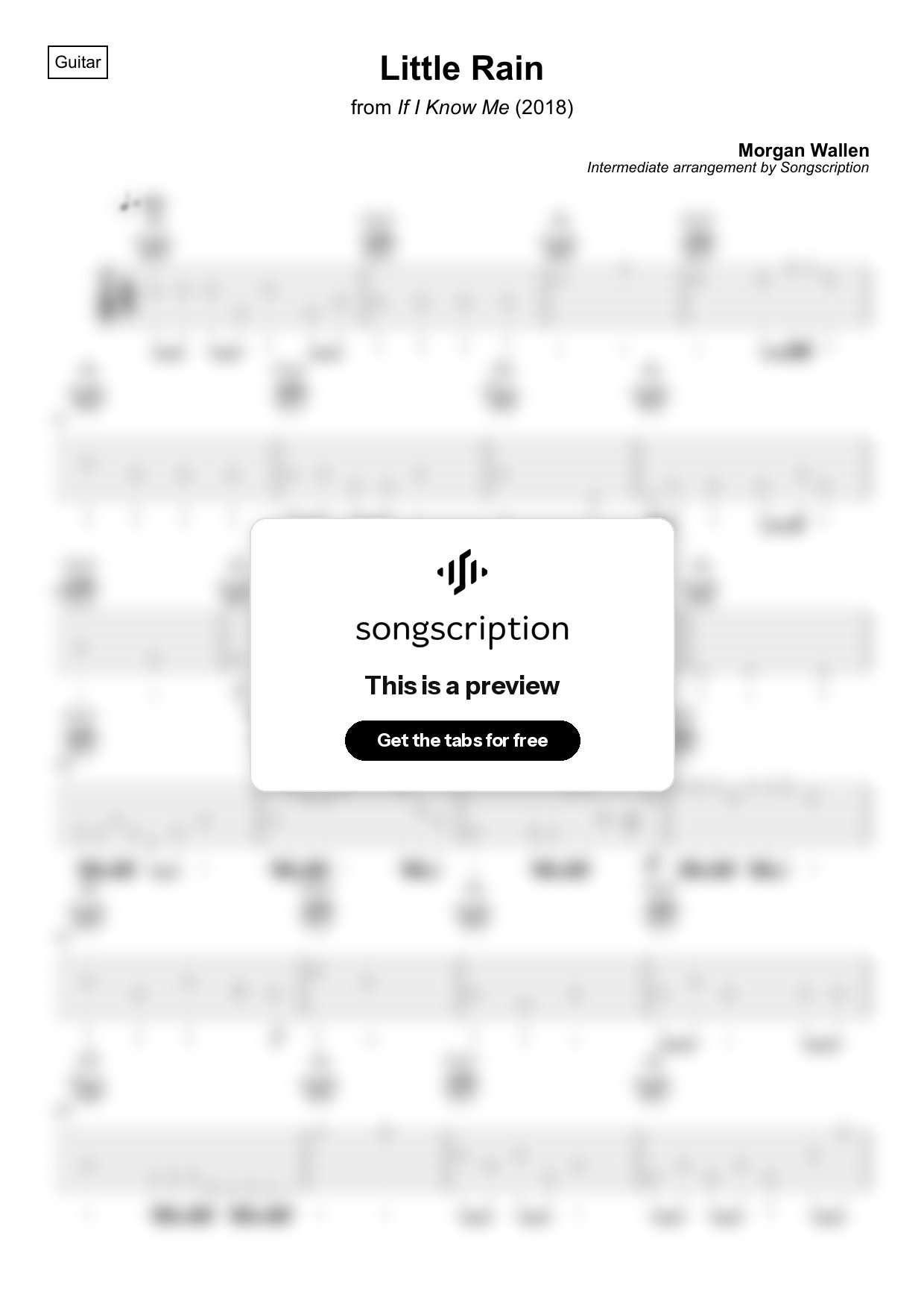 Intermediate Acoustic Guitar Tabs for "Little Rain" by Morgan Wallen