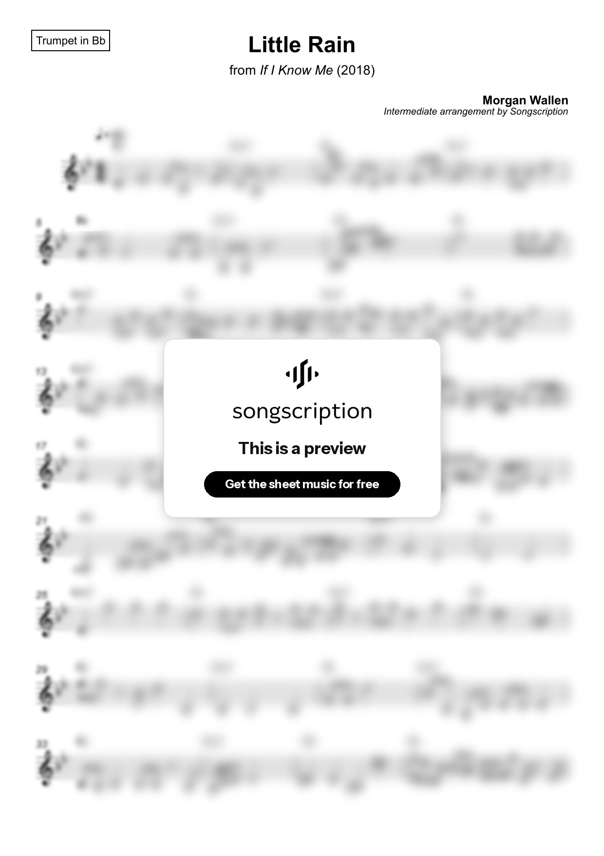 Intermediate Trumpet Sheet Music for "Little Rain" by Morgan Wallen