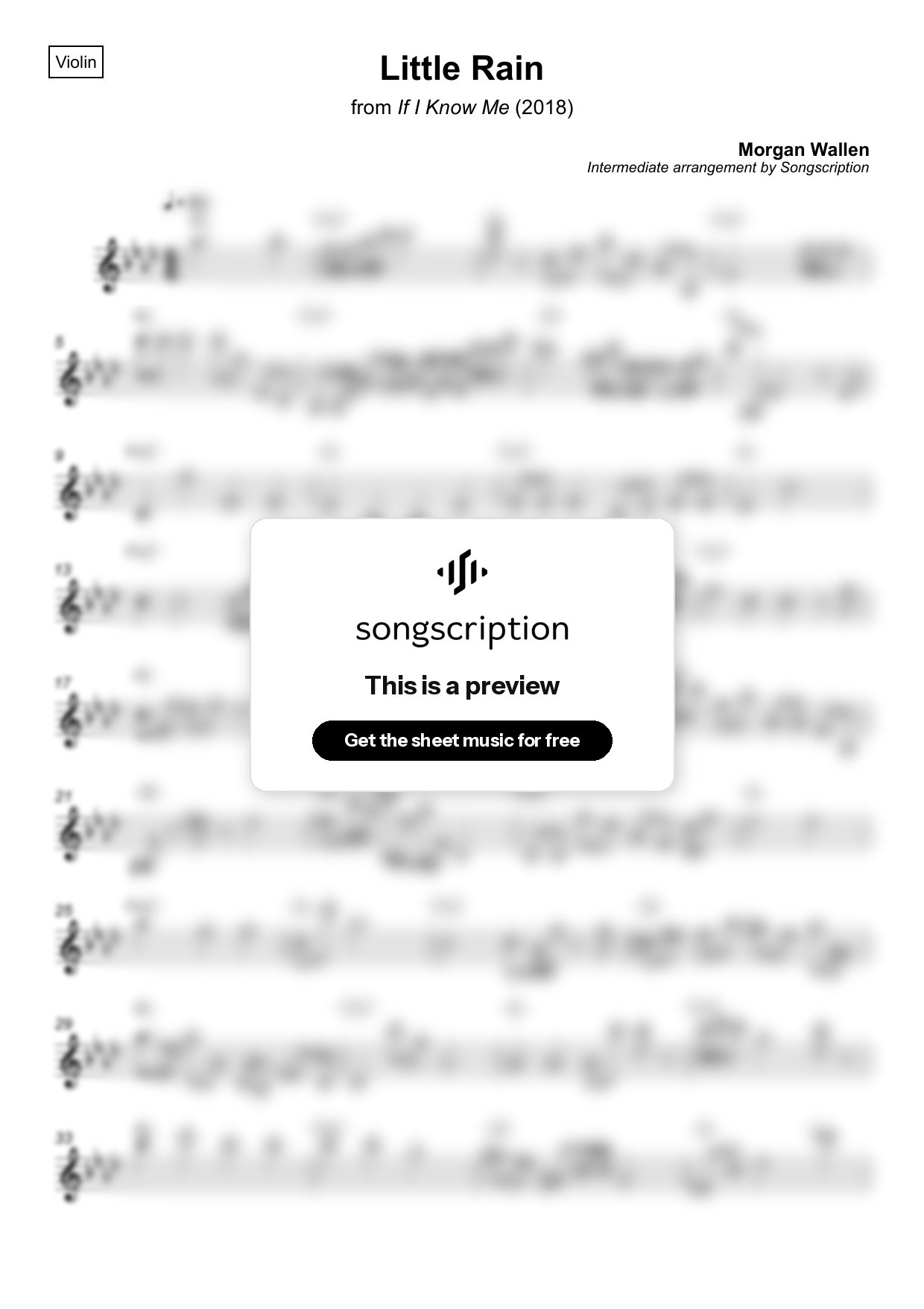 Intermediate Violin Sheet Music for "Little Rain" by Morgan Wallen