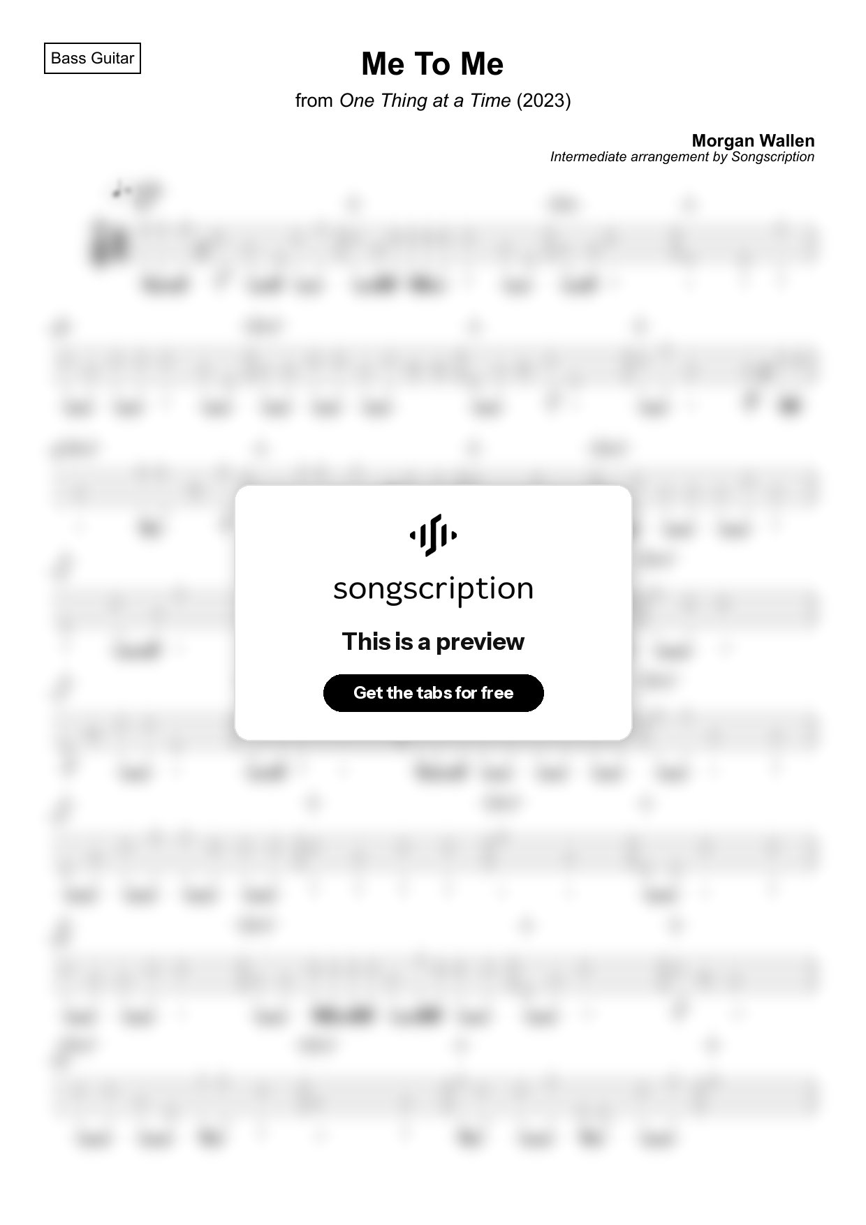 Intermediate Bass Guitar Tabs for "Me To Me" by Morgan Wallen