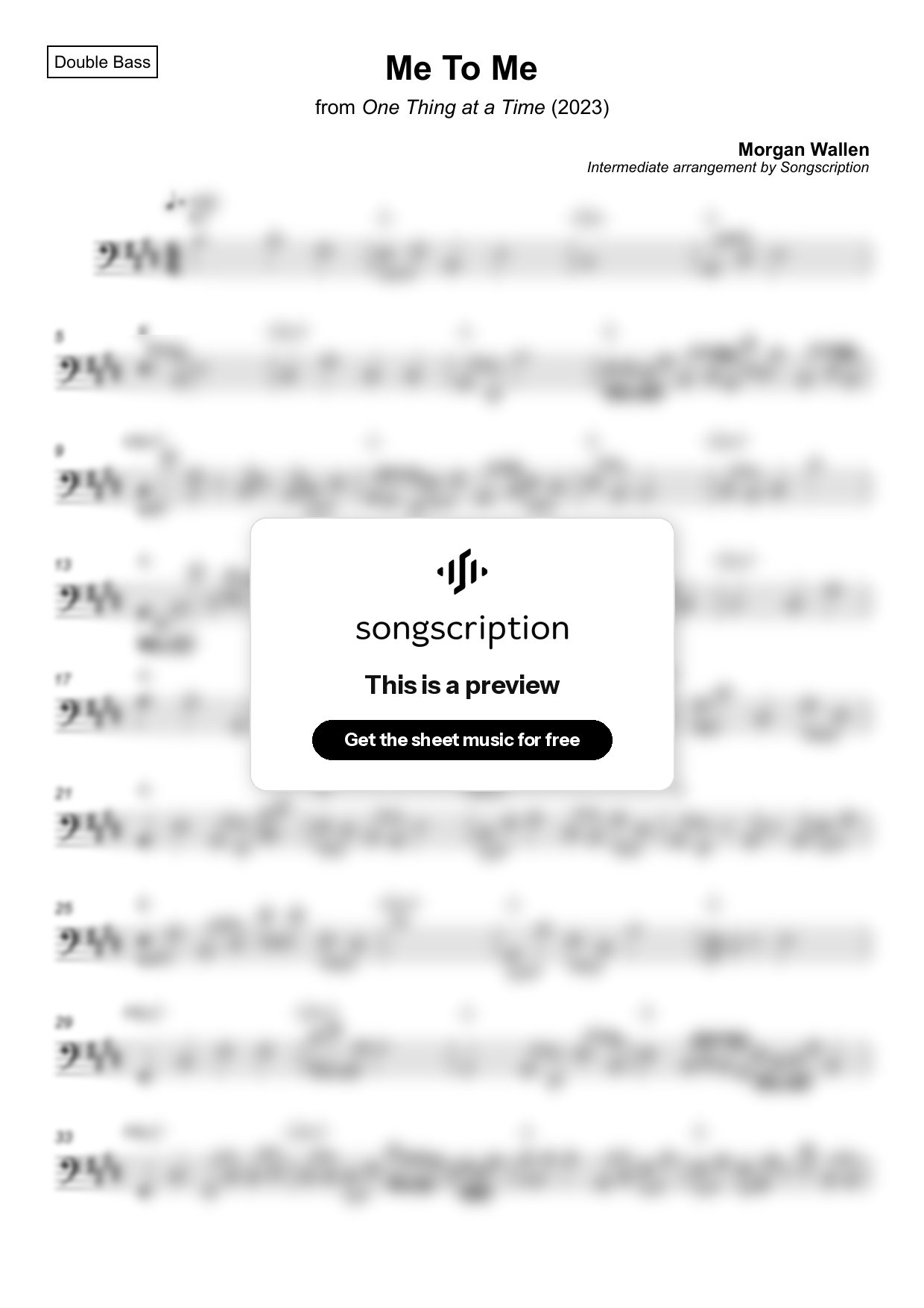Intermediate Double Bass Sheet Music for "Me To Me" by Morgan Wallen