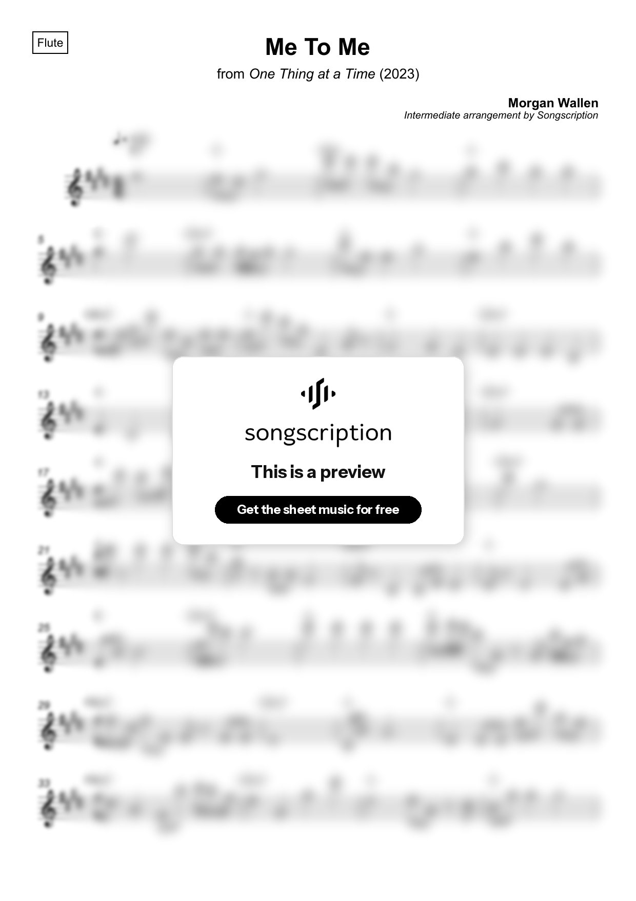 Intermediate Flute Sheet Music for "Me To Me" by Morgan Wallen