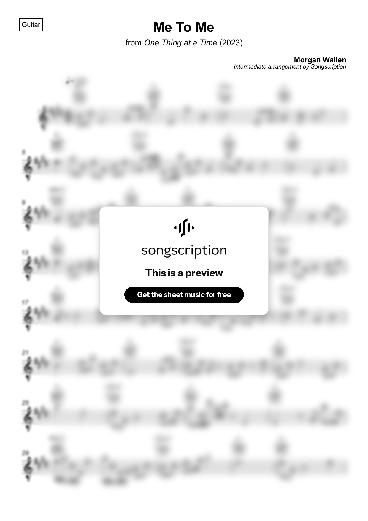 Intermediate Acoustic Guitar Sheet Music for "Me To Me" by Morgan Wallen