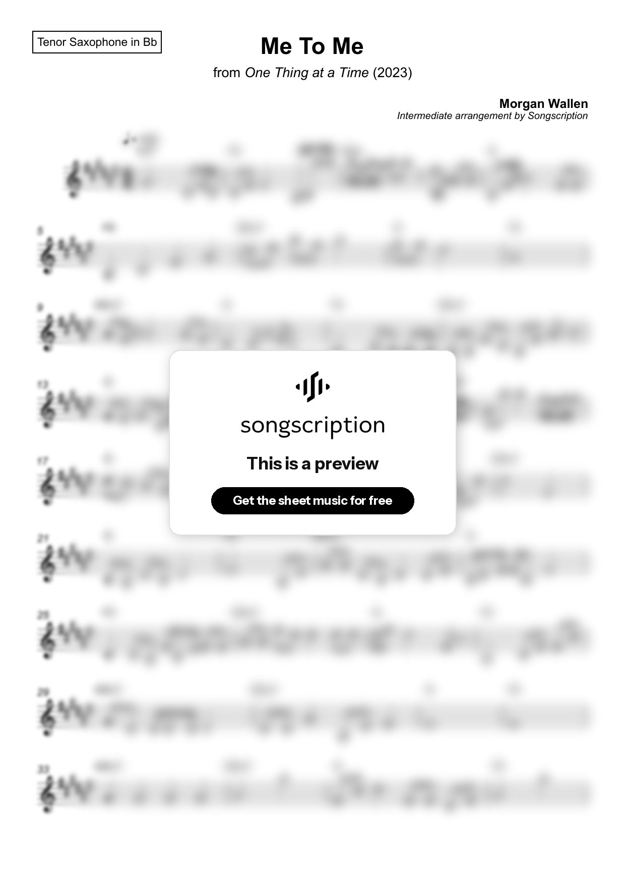 Intermediate Tenor Sax Sheet Music for "Me To Me" by Morgan Wallen
