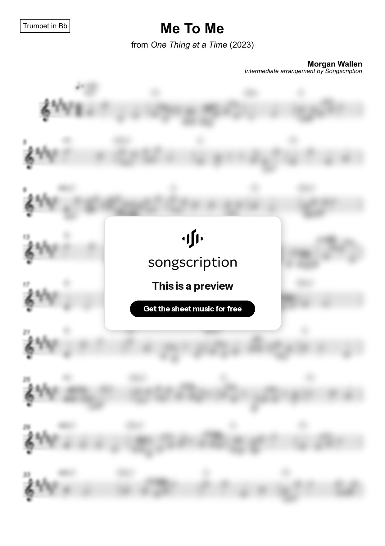 Intermediate Trumpet Sheet Music for "Me To Me" by Morgan Wallen