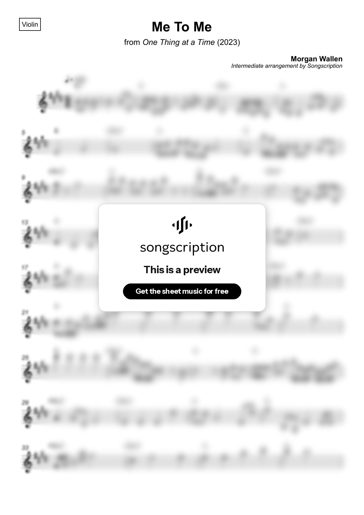 Intermediate Violin Sheet Music for "Me To Me" by Morgan Wallen