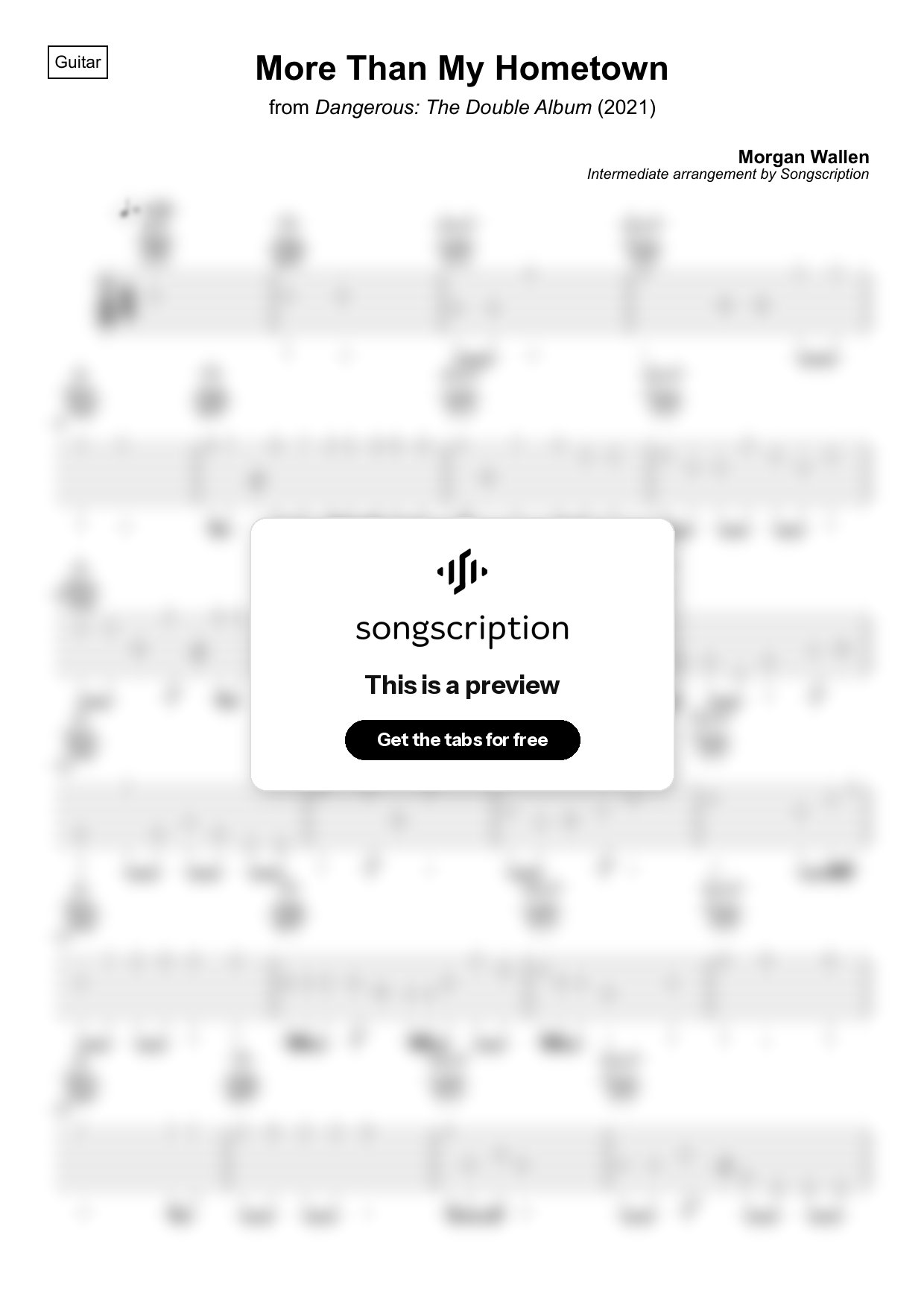 Intermediate Acoustic Guitar Tabs for "More Than My Hometown" by Morgan Wallen