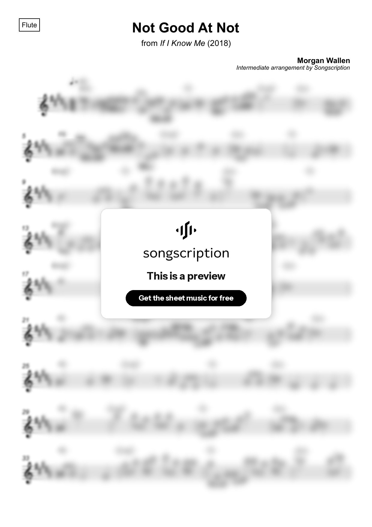 Intermediate Flute Sheet Music for "Not Good At Not" by Morgan Wallen