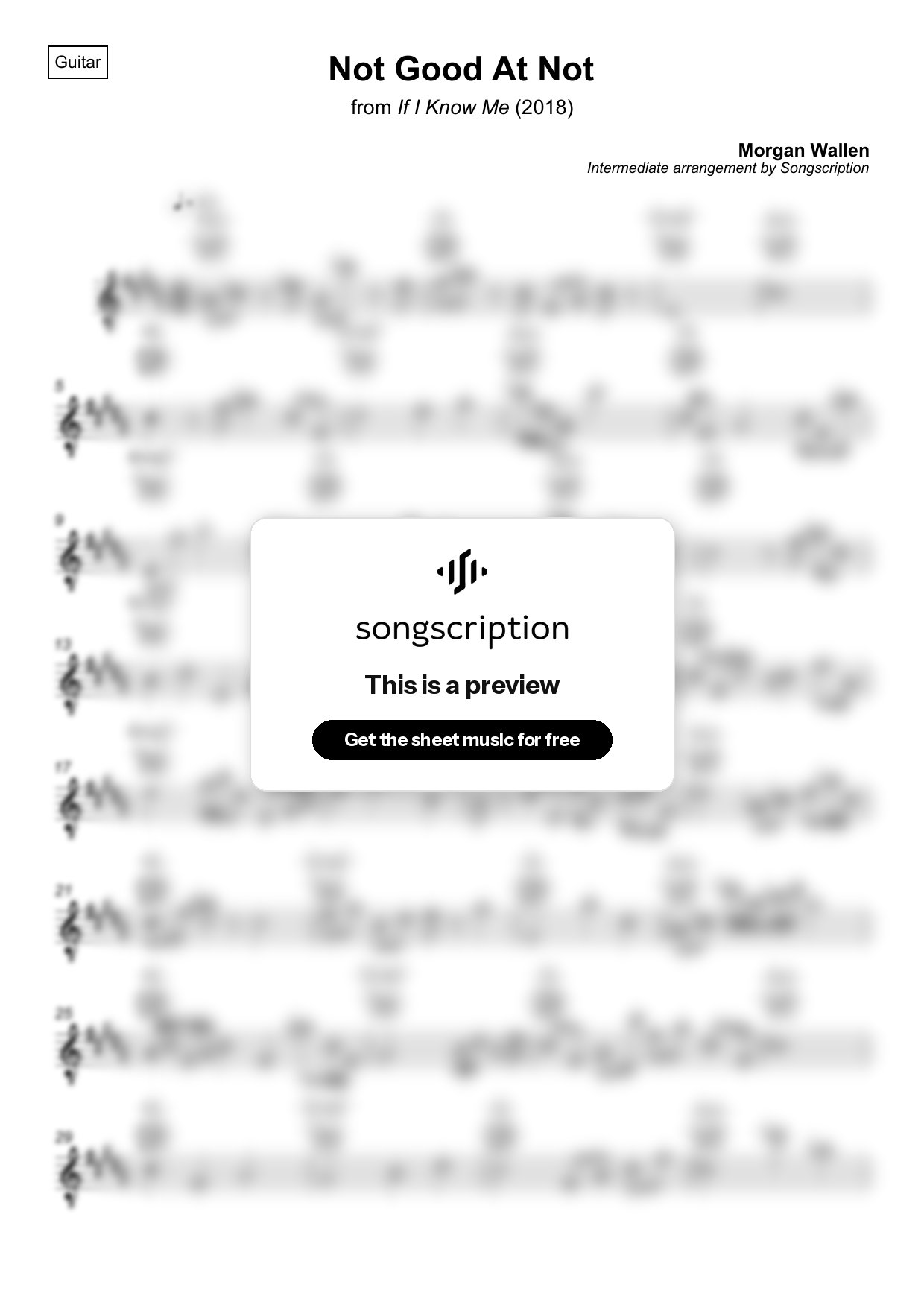 Intermediate Acoustic Guitar Sheet Music for "Not Good At Not" by Morgan Wallen