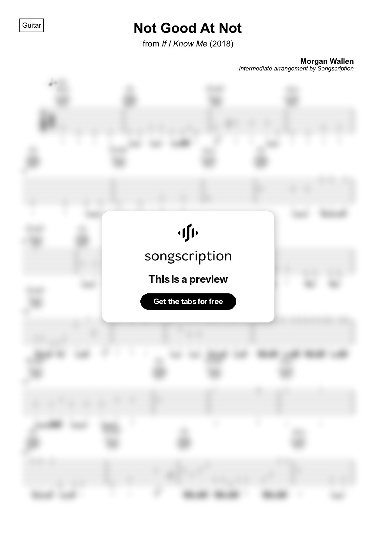 Intermediate Acoustic Guitar Tabs for "Not Good At Not" by Morgan Wallen