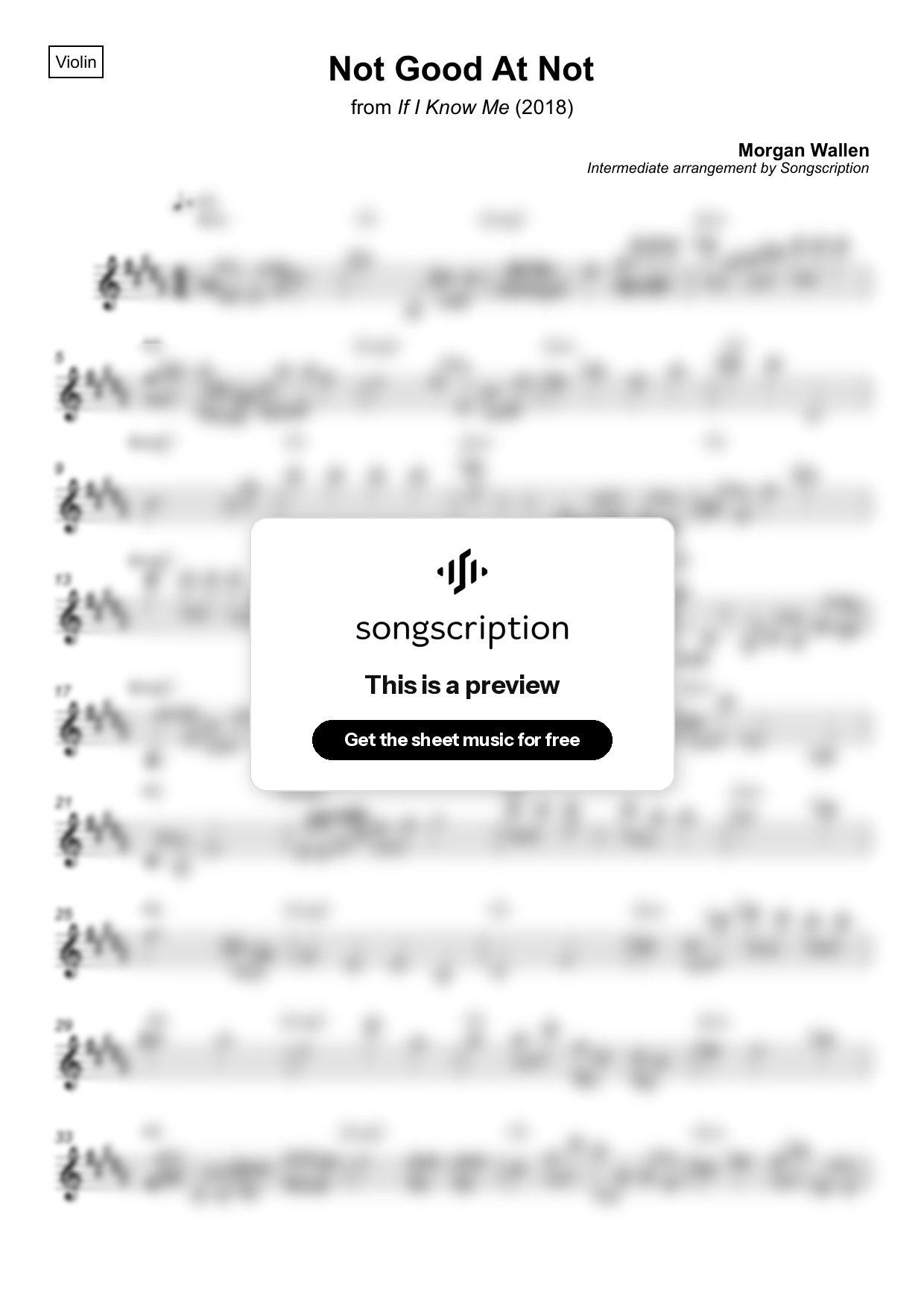 Intermediate Violin Sheet Music for "Not Good At Not" by Morgan Wallen