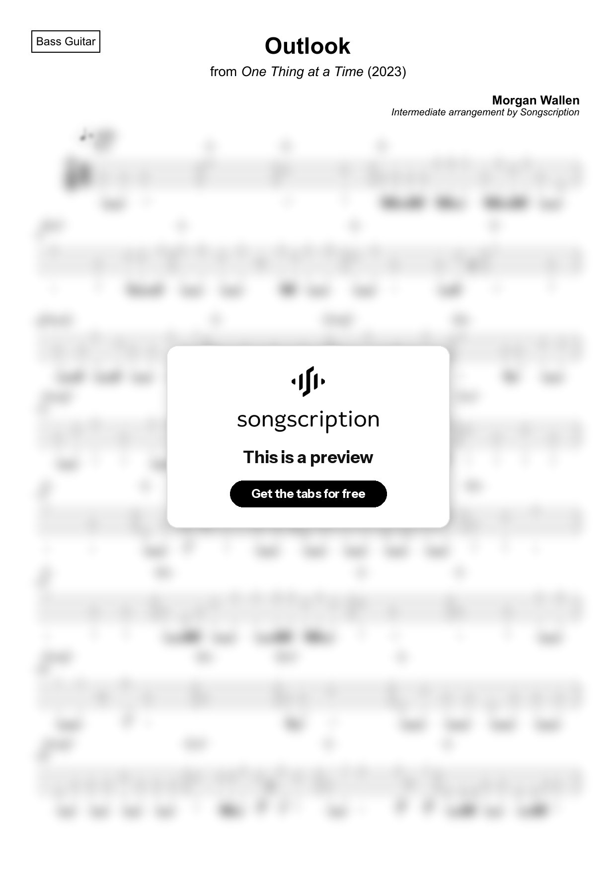 Intermediate Bass Guitar Tabs for "Outlook" by Morgan Wallen