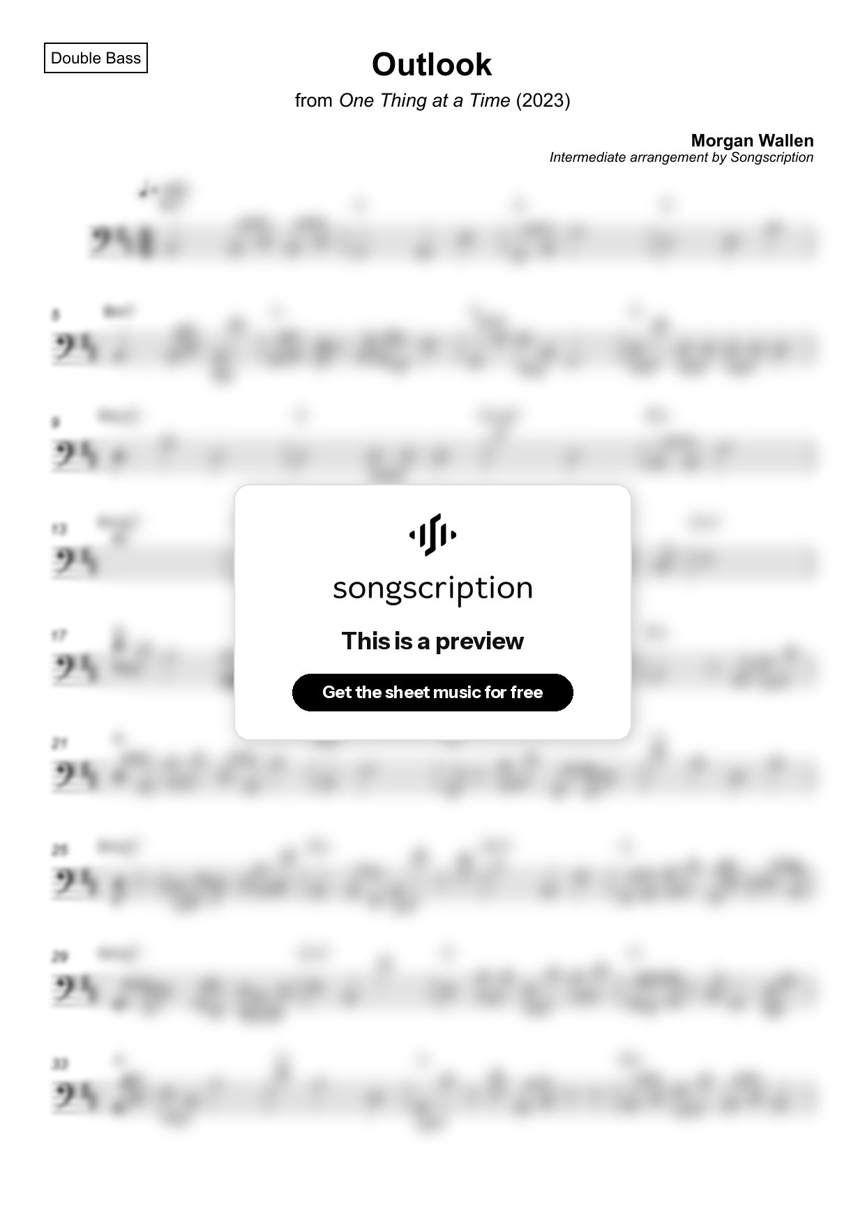 Intermediate Double Bass Sheet Music for "Outlook" by Morgan Wallen