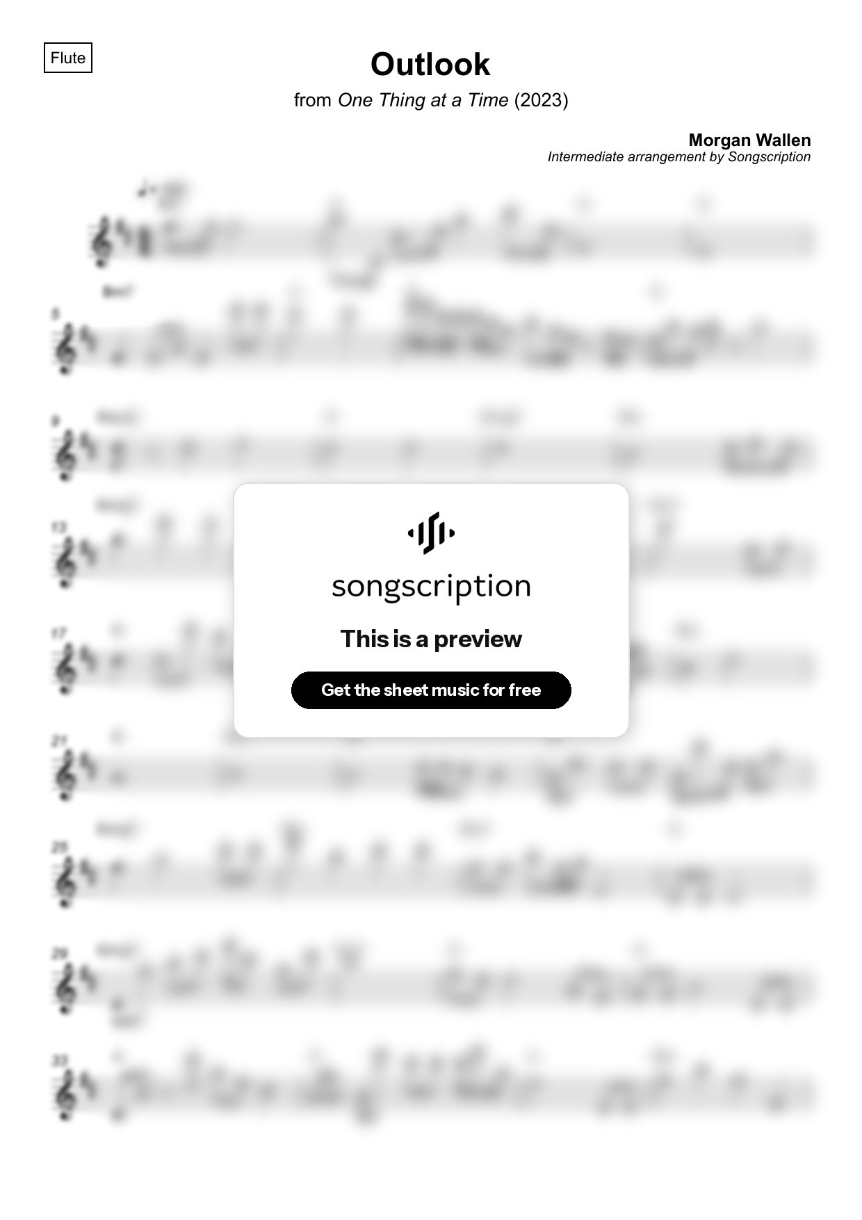 Intermediate Flute Sheet Music for "Outlook" by Morgan Wallen