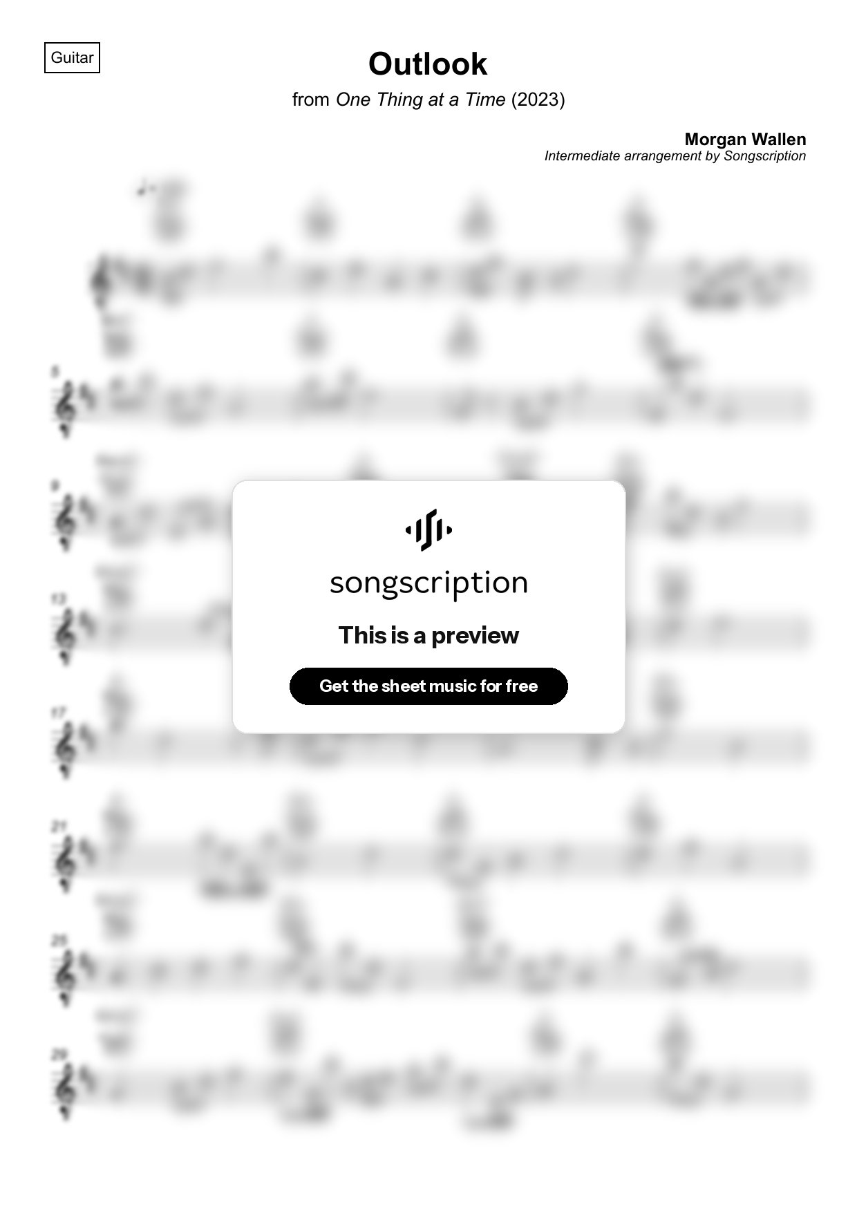 Intermediate Acoustic Guitar Sheet Music for "Outlook" by Morgan Wallen