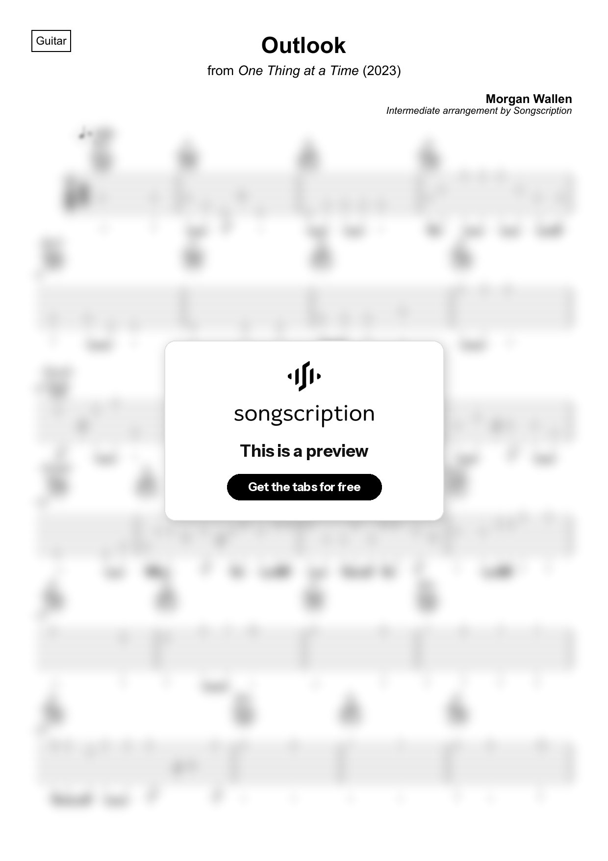 Intermediate Acoustic Guitar Tabs for "Outlook" by Morgan Wallen