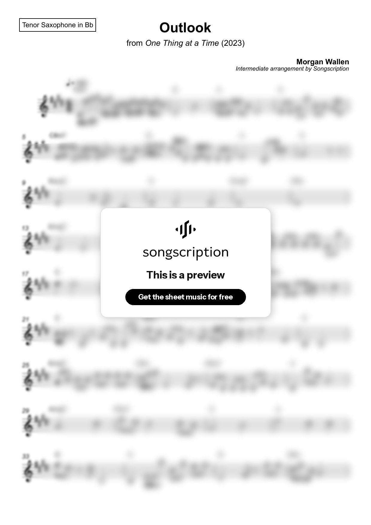 Intermediate Tenor Sax Sheet Music for "Outlook" by Morgan Wallen