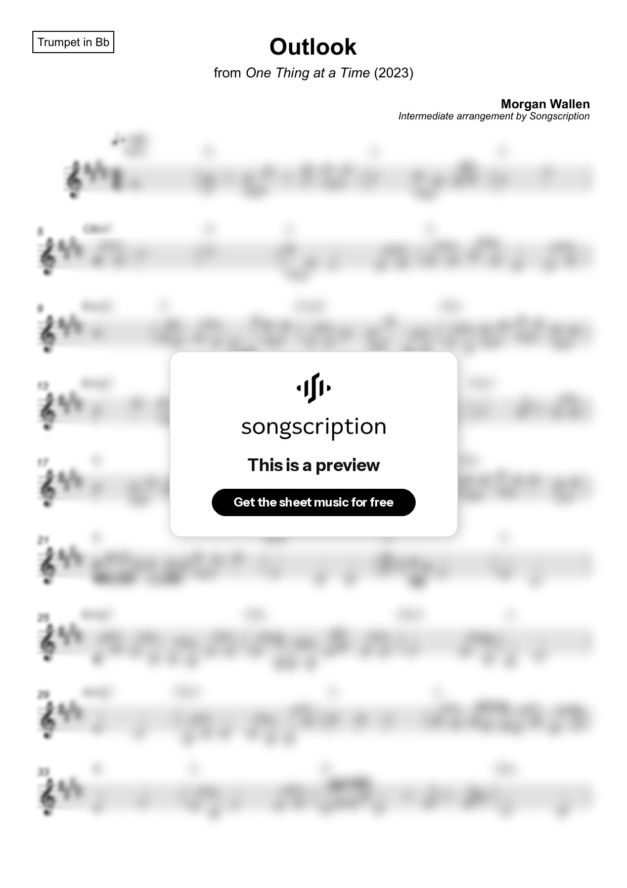 Intermediate Trumpet Sheet Music for "Outlook" by Morgan Wallen